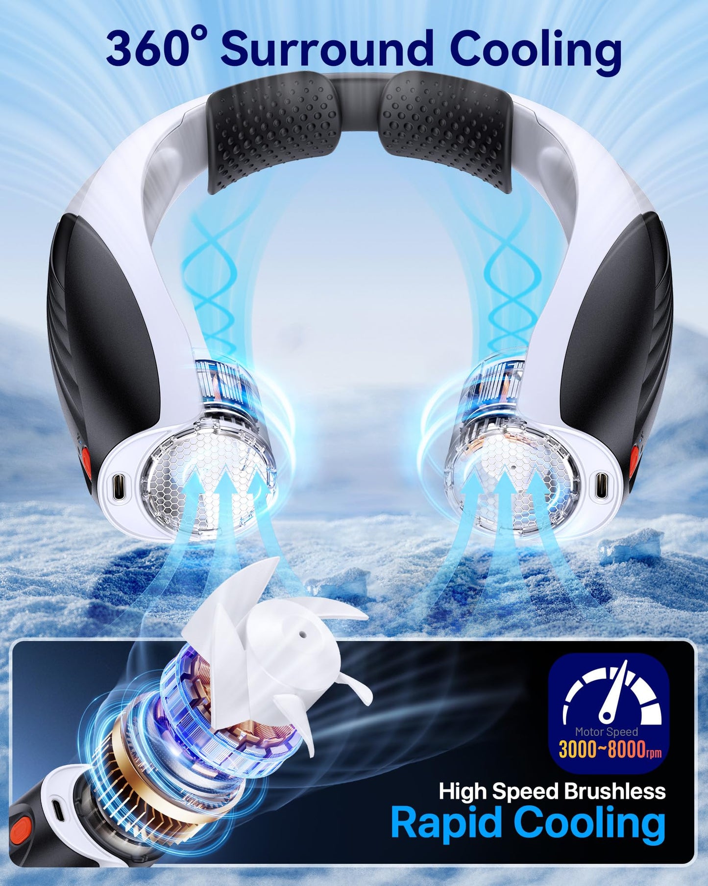 Kesguar Portable Neck Fan, 20H RunTime Cooling Fan, 6 Speeds 360° Airflow Personal Fan, Rechargeable Hands Free with 6000mAh Battery Wearable Fan
