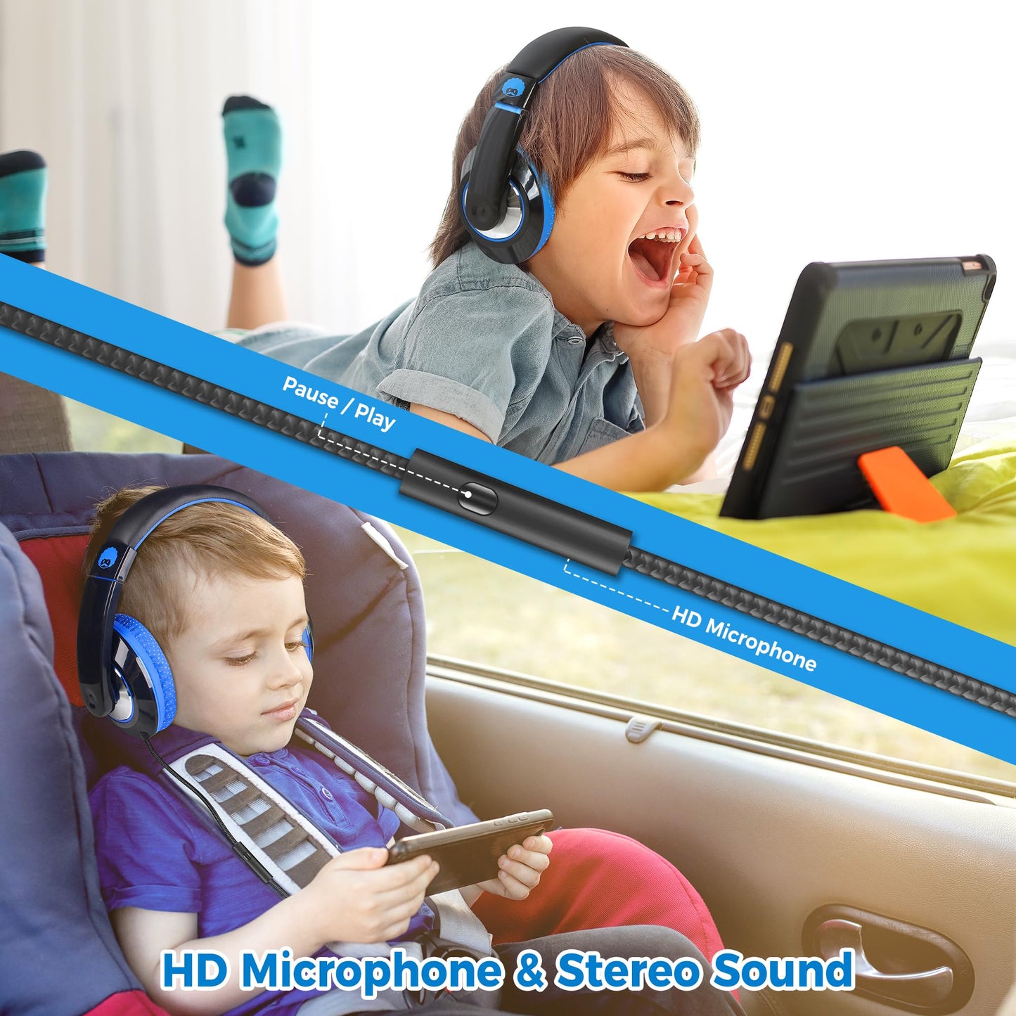 rockpapa Comfort+ Kids Headphones with Microphone, Boys Girls Student Over-Ear Headphones Wired for School Classroom Laptop PC Computer Tablet Black…