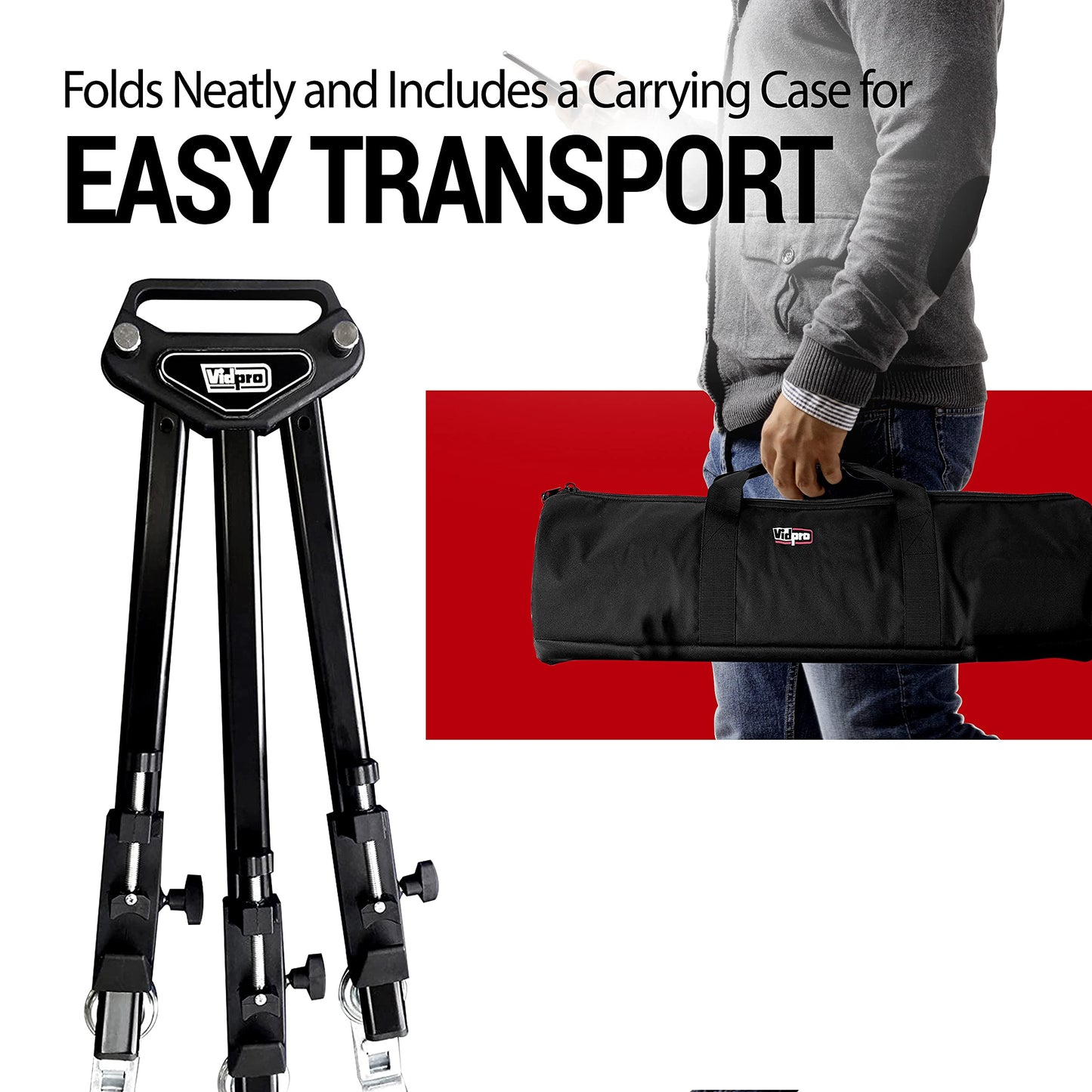 Vidpro PD-1 Professional Tripod Dolly - Heavy Duty with Adjustable Leg Mount with Locking Wheels and Carrying Case Compatible with Most Tripods