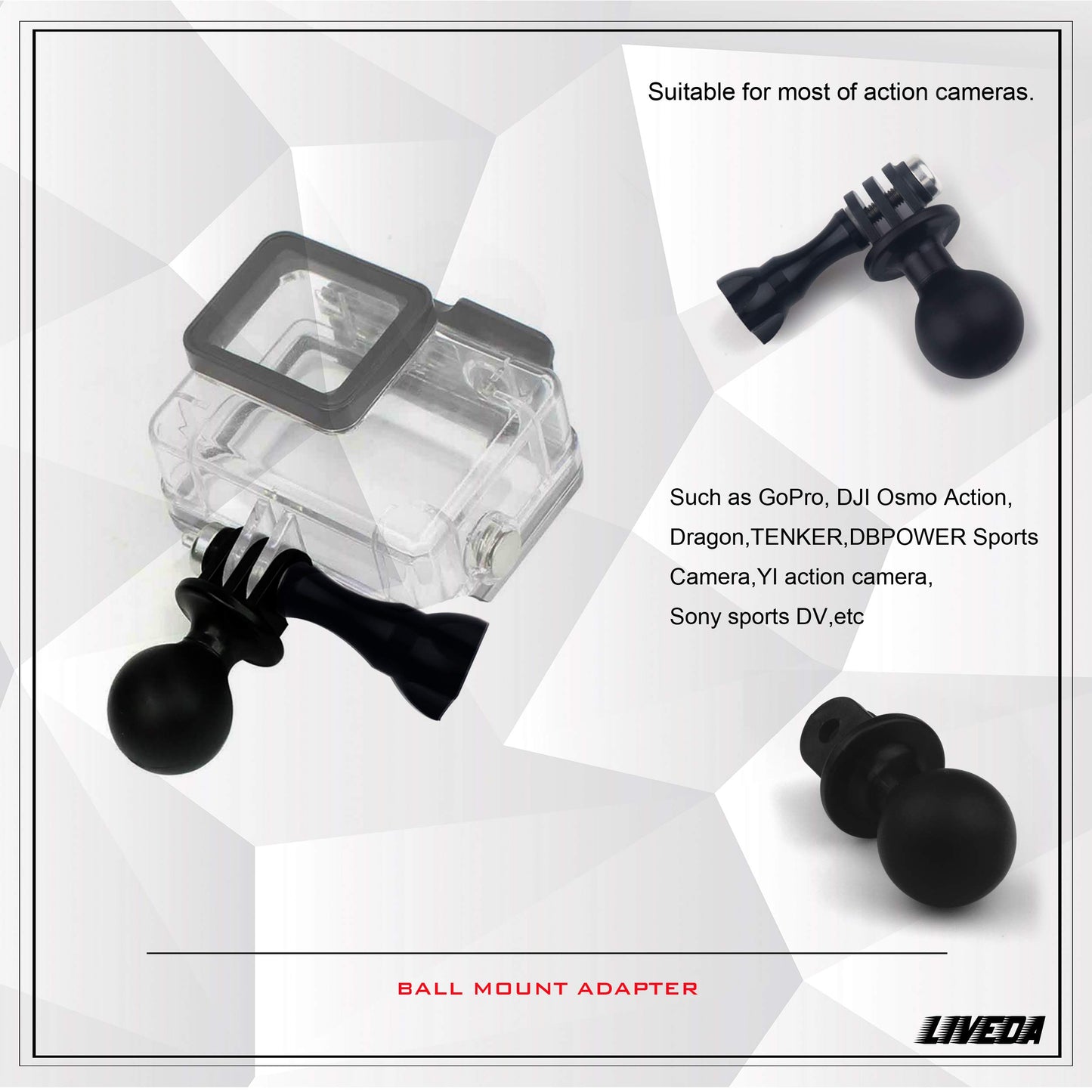 Ball Mount Adapter Compatible Gopro Hero Series/AKASO/SJCAM/DJI/OSMO/Action Camera, Compatible with RAM Ball Head Mounts, Rotating Ball Head Mount