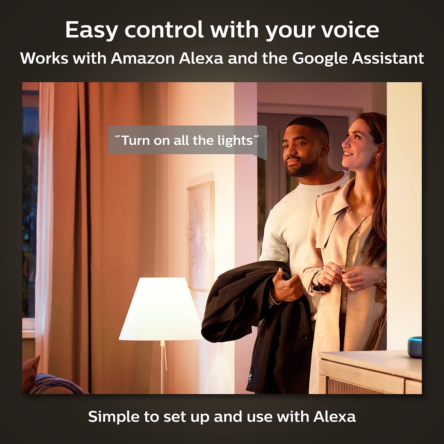 Philips Hue White Smart Light Starter Kit - Includes (1) Bridge and (2) 75W A19, E26 LED Smart Soft White Bulbs - Control with App - Compatible