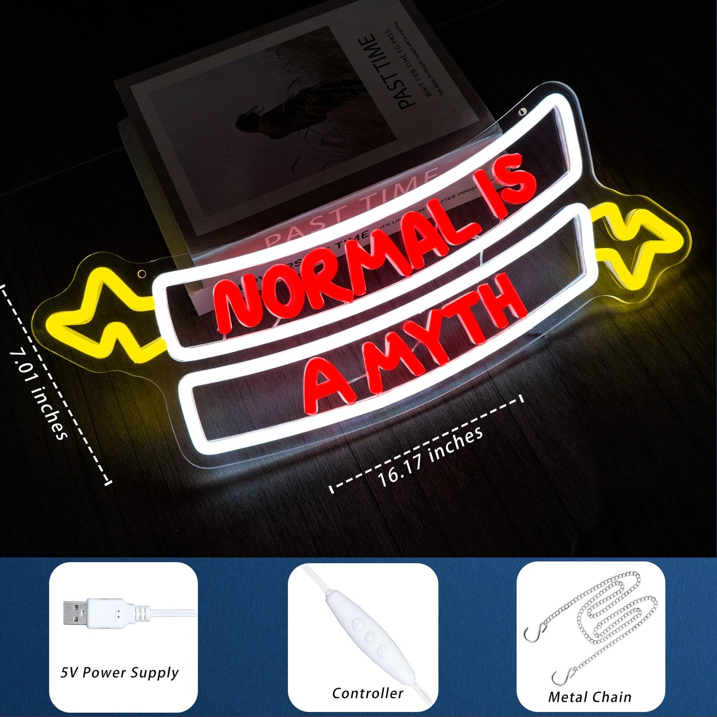 Normal Is A Myth Neon Sign, Sci-Fi Inspired Neon Light for Wall Decor, Dimmable USB Powered Fantasy Inspired LED Sign for Bedroom, Dorm, Game Room