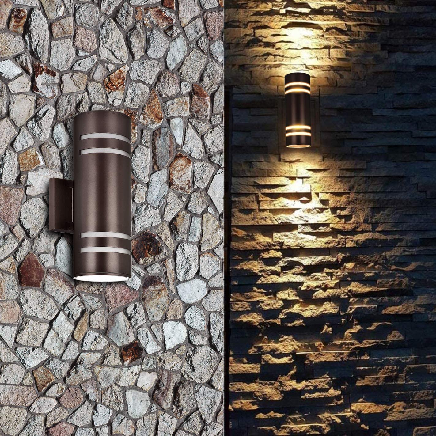 rosykite Outdoor Wall Lights Exterior, Modern Outside Sconce Wall Lighting, Exterior Light Fixture Wall Mount Oil Bronze Cylinder, Up Down Outdoor