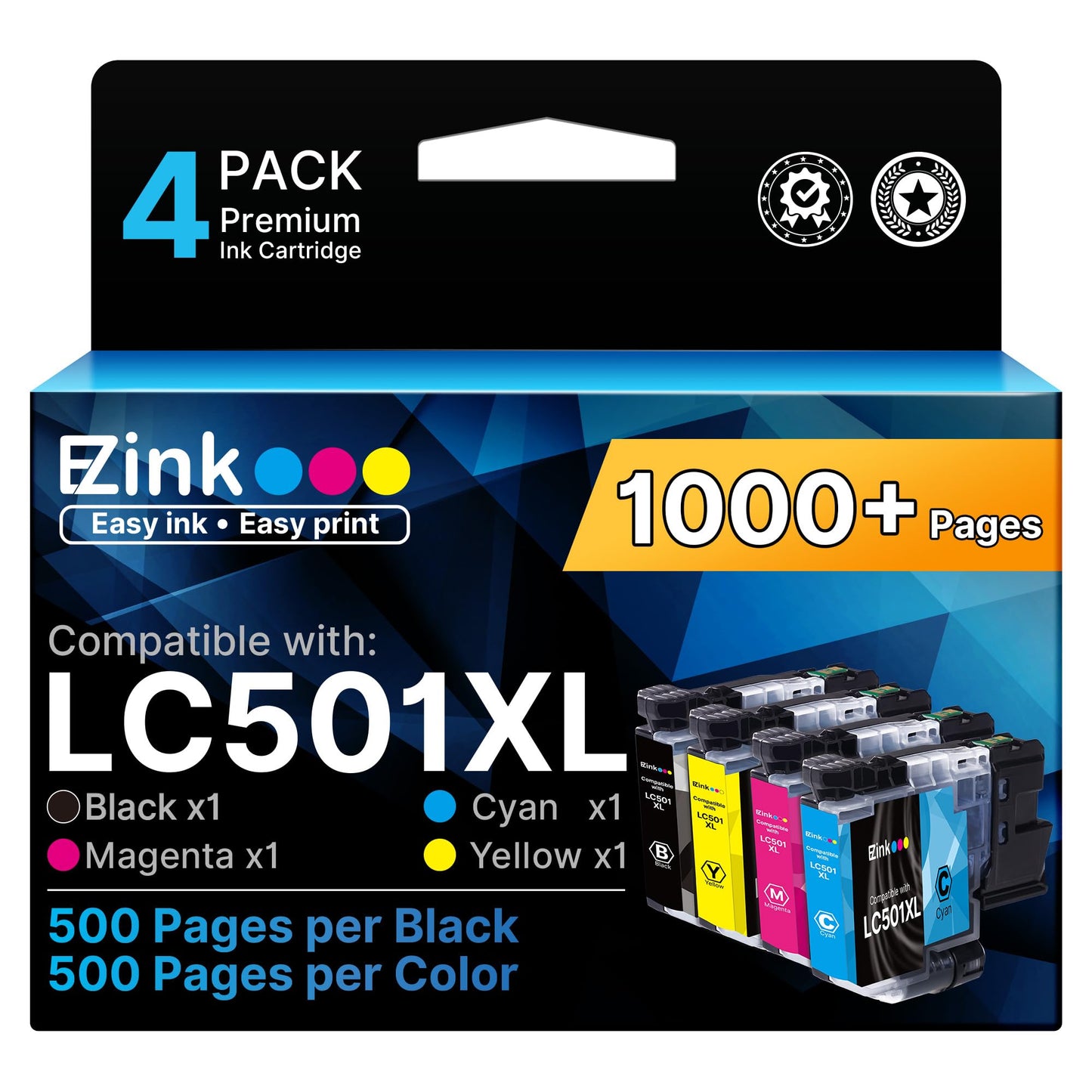 E-Z Ink LC501XL Ink Cartridges High Yield Compatible for Brother LC501XL LC501 Ink Cartridges LC501 XL use for Brother Printer MFC-J1360DW MFC-J1410DW