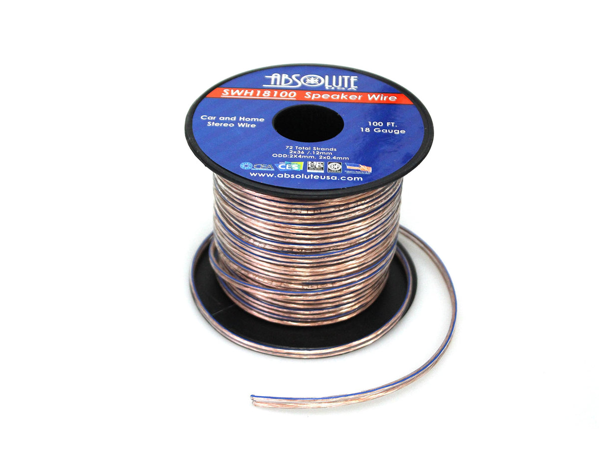Absolute USA SWH18100 18 Gauge Car Home Audio Speaker Wire Cable Spool 100'