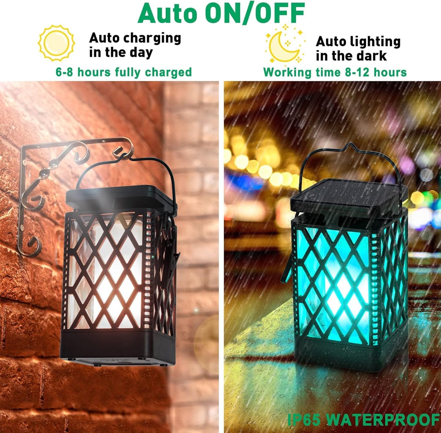 Solar Lanterns-Sunklly Hanging Solar Lights Color Changing & Fixed 9 Modes Waterproof Hanging Lanterns Outdoor Lights Flickering Flame Camping
