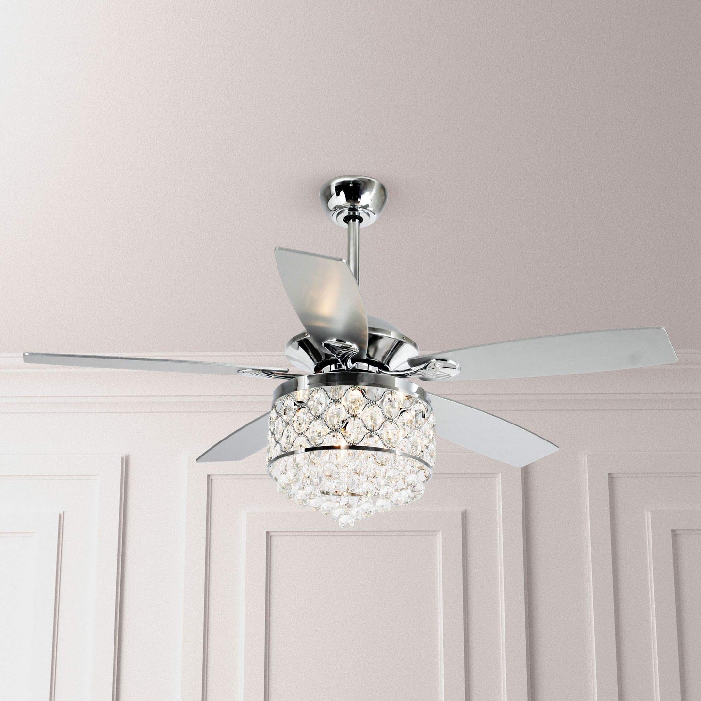 Vaczon 52 Inch Silver Ceiling Fan with Light: Farmhouse Caged Fandelier, Crystal Style Ceiling Fan with Remote, 6 Speeds,Reversible Motor
