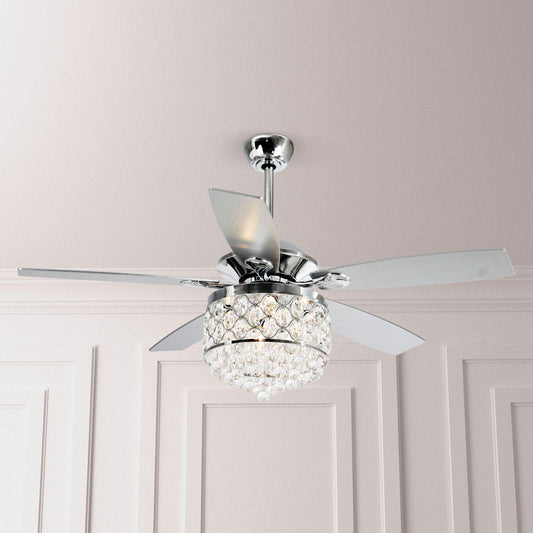 Vaczon 52 Inch Silver Ceiling Fan with Light: Farmhouse Caged Fandelier, Crystal Style Ceiling Fan with Remote, 6 Speeds,Reversible Motor