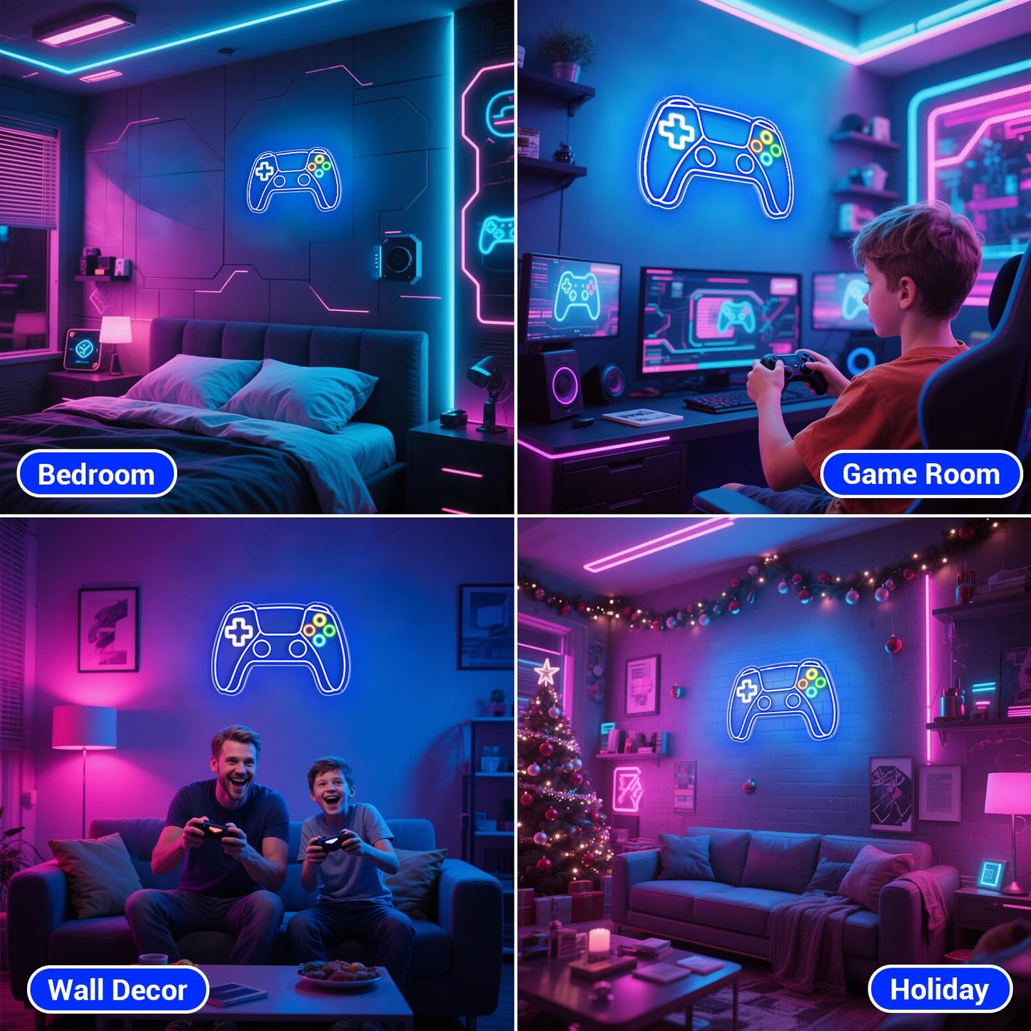 Holegather Gamer Neon Sign, Gamepad Gaming LED Signs for Wall Decor with USB Powered Gamer Neon Light Gaming Room Decor Gifts for Boys, Teens, Kids