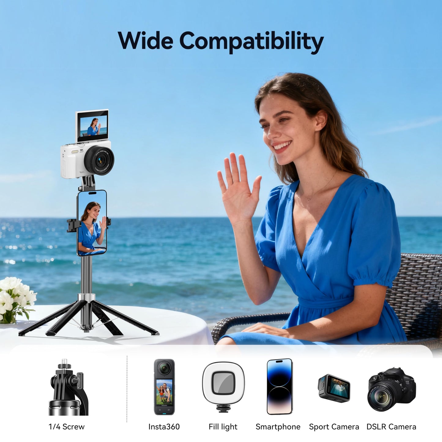 54" Magnetic Phone Tripod, Selfie Stick Tripod for iPhone Android MagSafe & Camera with Rechargeable Remote & 2 in 1 Magnetic Holder, for Travel Vlog