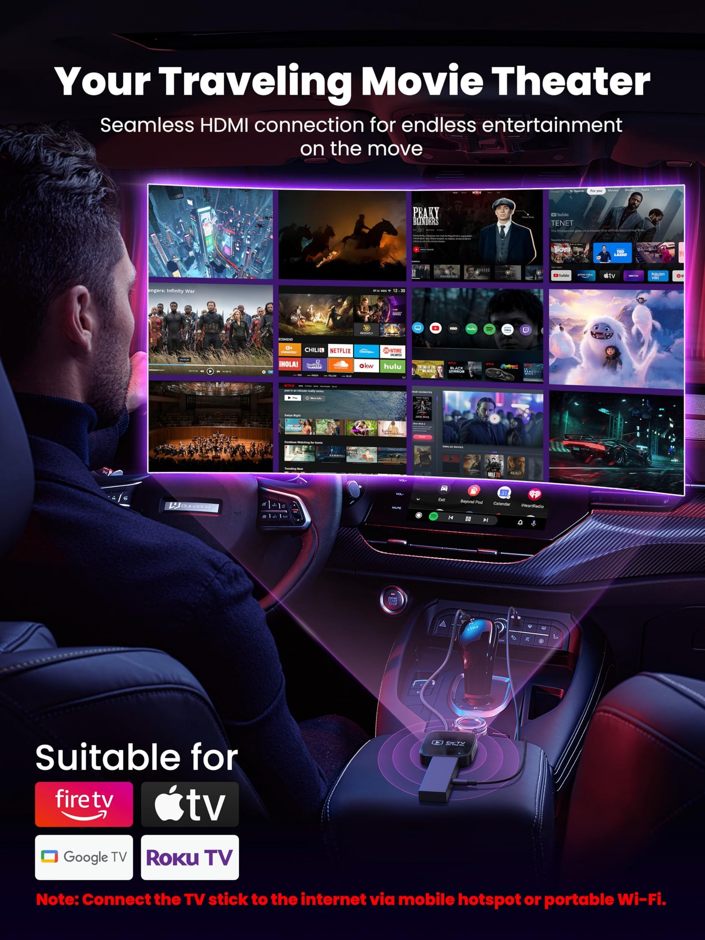 2-in-1 Wireless CarPlay Adapter & Car TV Mate Pro 2026 [Metal & Glass Case] Convert Wired to Wireless Car Play with HDMI Input for TV Stick, Screen