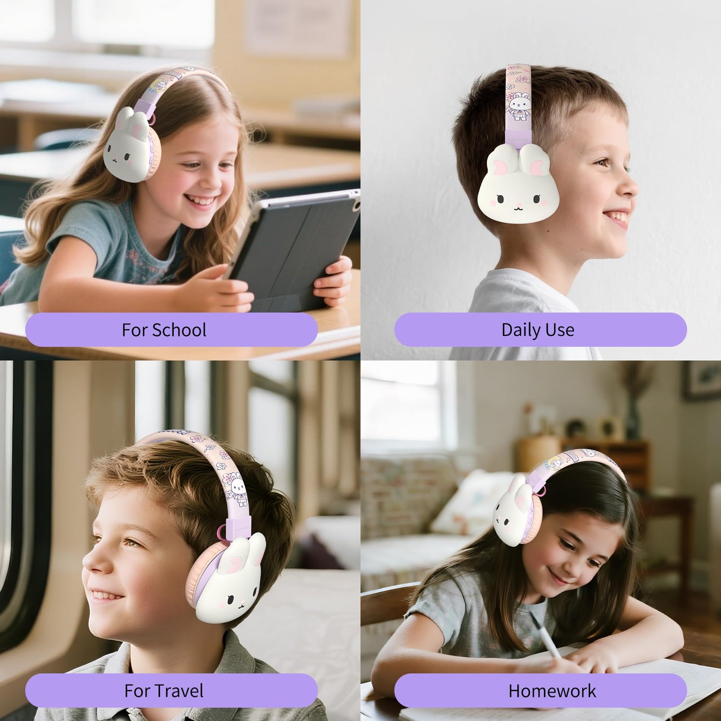 YLFASHION Kids Bluetooth Headphones, 85dB Volume Limit, Ultra-Soft Over-Ear, Built-in Mic, Foldable,Cartoon Animal Design, Suitable for School…