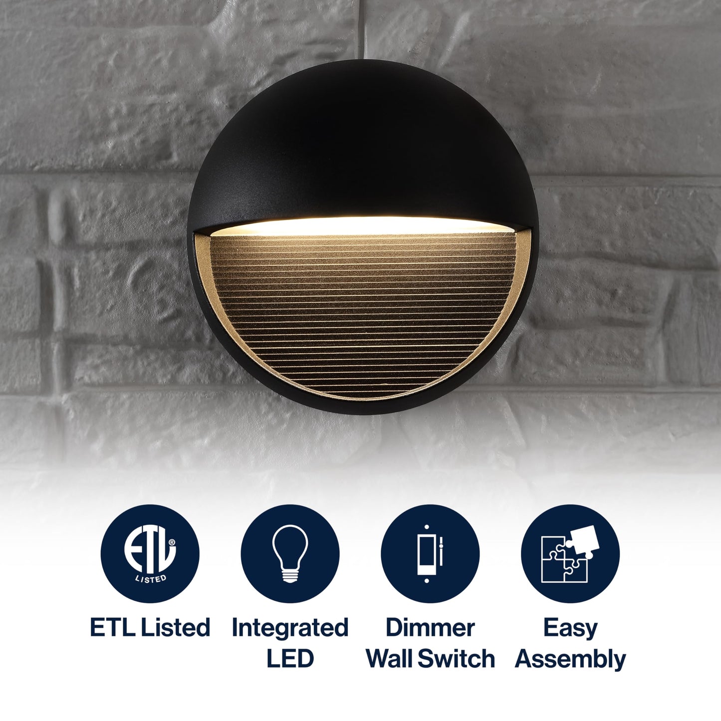 JONATHAN Y 6.25" Black Modern Round Outdoor Integrated LED Wall Sconce Light, Metal/Glass Waterproof Exterior Downlight for Porch, Patio