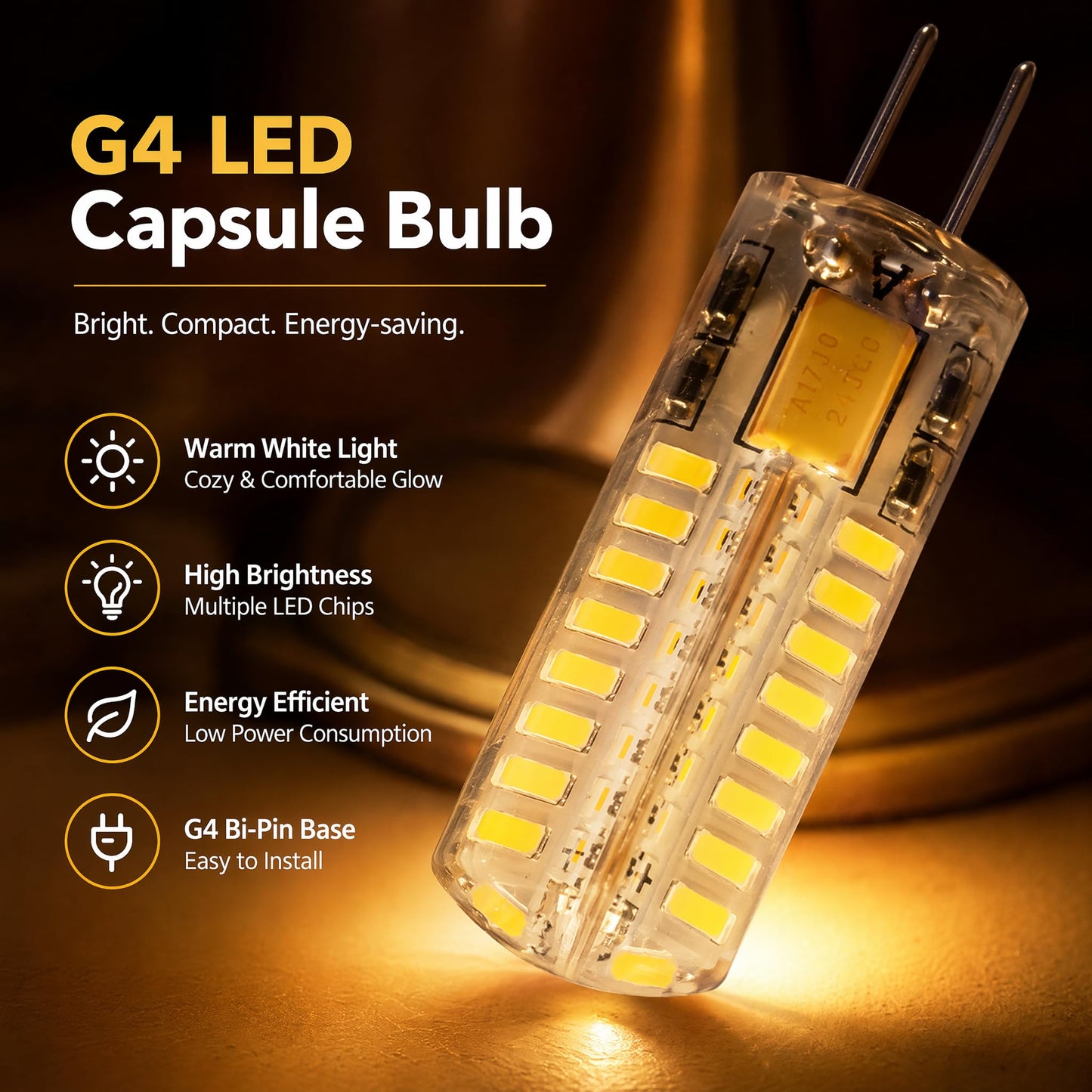 G4 LED Bulb 12V Bi-Pin 10-Pack,Silicone 360° COB,Flicker-Free Chandelier RV