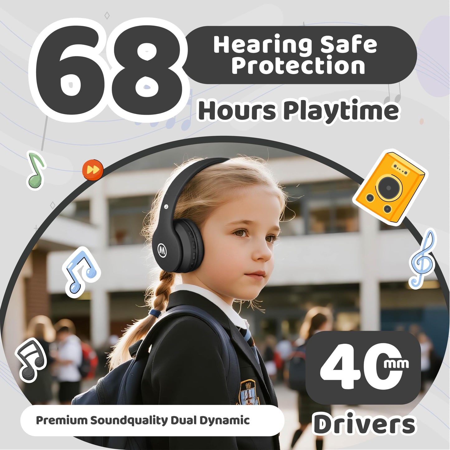 Mokata Headphones Kids Bluetooth 5.4 Wireless Play Time 68H Safe Volume Limit 85/94dB Over-Ear Foldable Headset,Fast Charging,with Aux Cord Built-in…