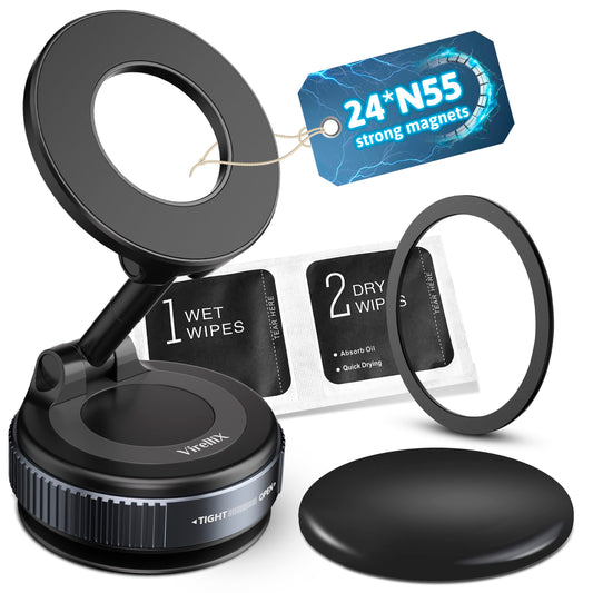Virellix Magnetic Car Mount, Magnetic Phone Holders for Your Car, Car Phone Holder for Magsafe[24 * N55 Strong Magnets], Suction Cup Phone Mount