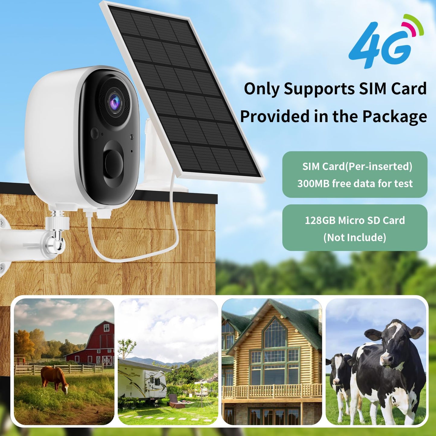 4G LTE Cellular Security Camera No WiFi Wireless Outdoor Solar Powered Waterproof 2K Color Night Vision PIR Motion Sensor 2 Way Talk Built in Sim Card