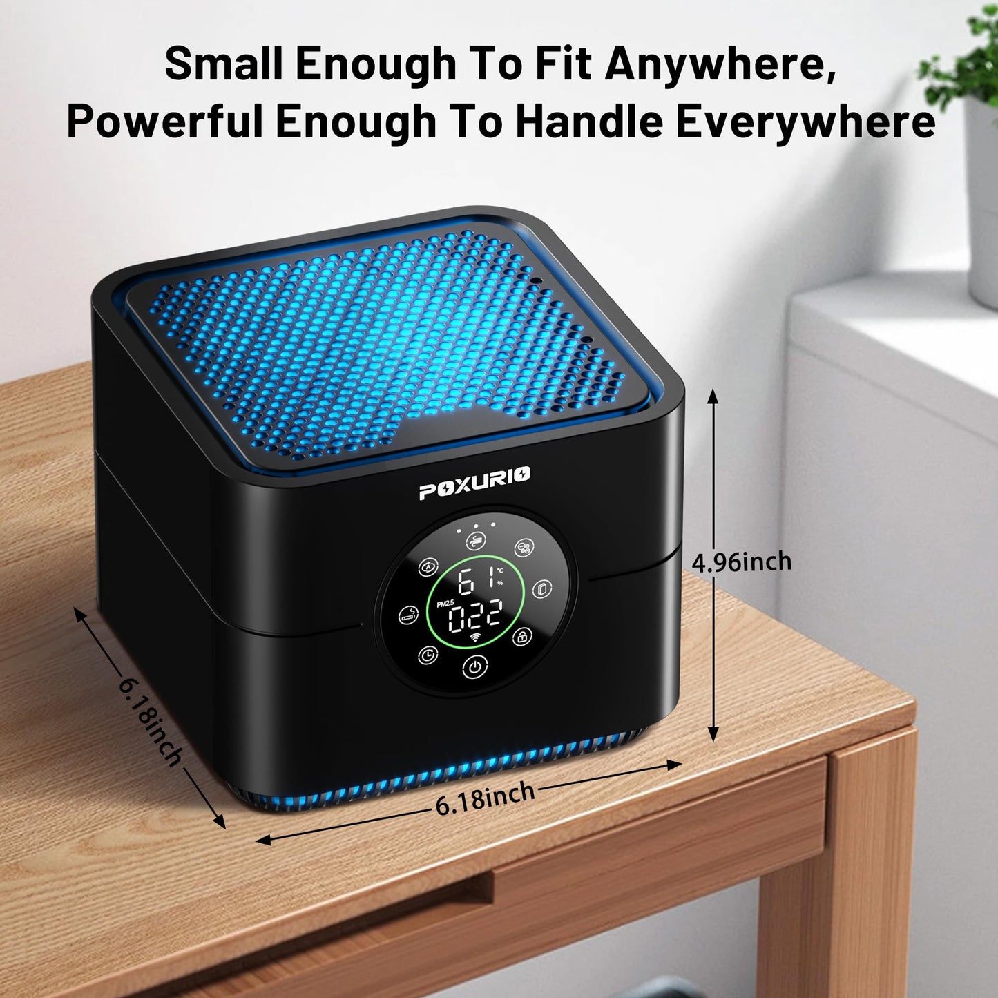 POXURIO Air Purifiers for Home Bedroom, 8 in 1 H13 HEPA Air Purifier with PM2.5 Display, Up to 600 ft² for Smoke, Pets, Car, Dust, Pollen