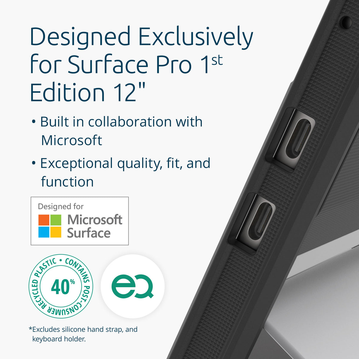 Kensington Blackbelt EQ Rugged Case for Surface Pro 12-inch 1st Edition, Military-Grade Protection, Hand Strap (K96543WW)