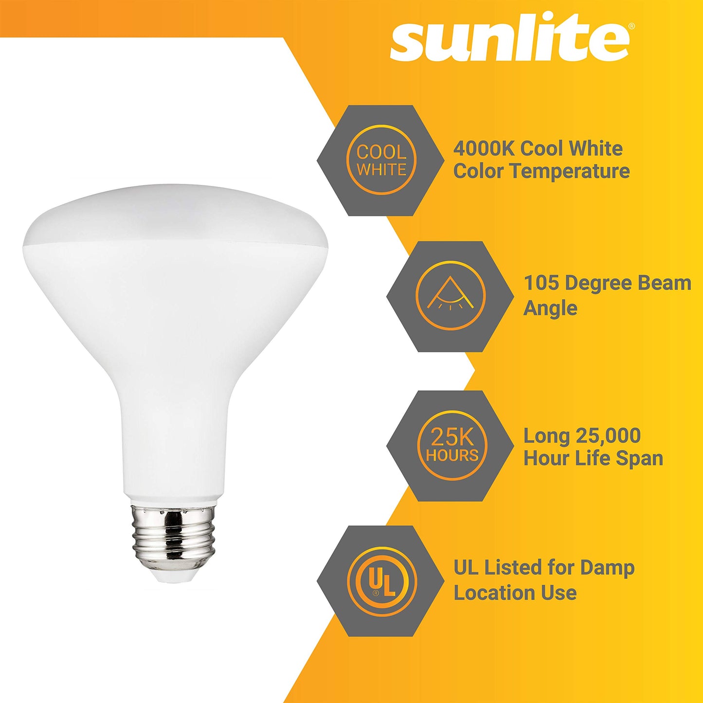 Sunlite 41177 LED BR30 Recessed Light Bulb, 10.5 Watt (65w Equivalent), 800 Lumens, Medium E26 Base, Dimmable Flood, UL Listed, 4000K Cool White, 6