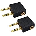 AAOTOKK Dual 3.5mm (1/8") Male to 3.5mm Female AUX Audio Jack Adapter Converter for Using Headphone on Airplane Airline Flight (2 Pack)