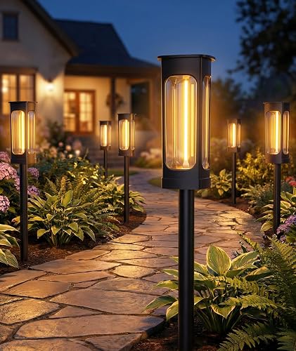 LIANGLOME Solar Pathway Lights Outdoor - IP55 Waterproof Solar Lights with 100+ Flexible Filament LEDs, 3000K Warm White, 10-15H Runtime, Outdoor