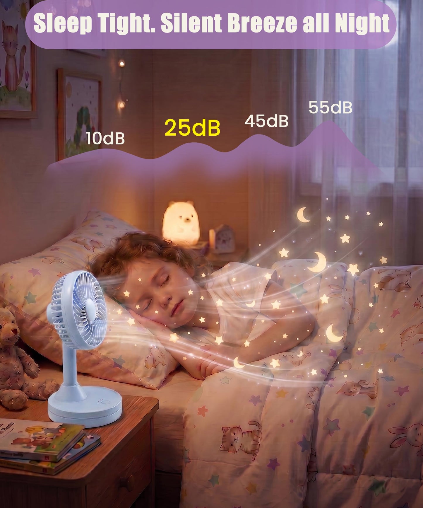 DYEWEAVE Cute Small Rechargeable 90° Oscillating Desk Fan, 25dB Ultra-Quiet