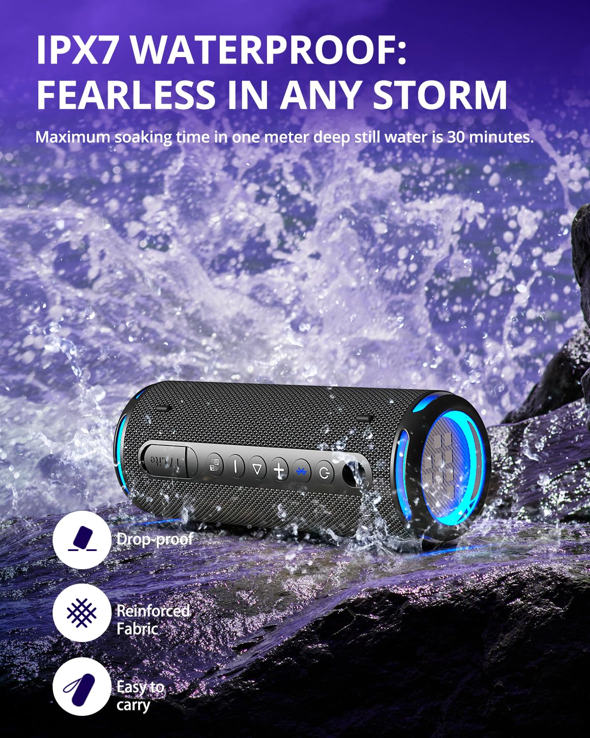 Tronsmart T7 Lite 24W Portable Bluetooth Speaker, Enhanced Bass, Rainbow Light Show, 24H Playtime, IPX7 Waterproof, Wireless Stereo Pairing, Bluetooth