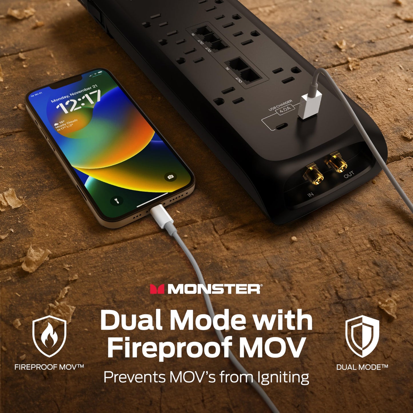 Monster Power Surge Protector w/ 4,050 Jules Rating - Heavy Duty Power Strips with Surge Protection, 8 Outlets, USB-A & USB-C, 2 Coax, 5 Ethernet