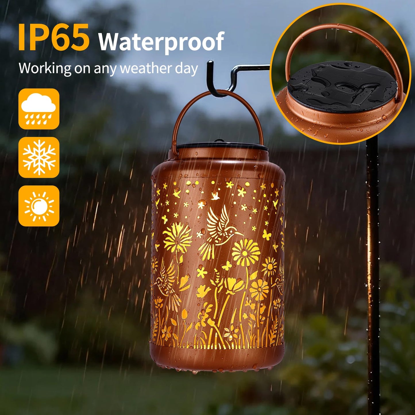 GOLFOEE Solar Lanterns Outdoor Waterproof Hummingbird Solar Lights Outdoor Waterproof for Garden, Birthday Gifts for Women Mom Grandma, Garden Lights