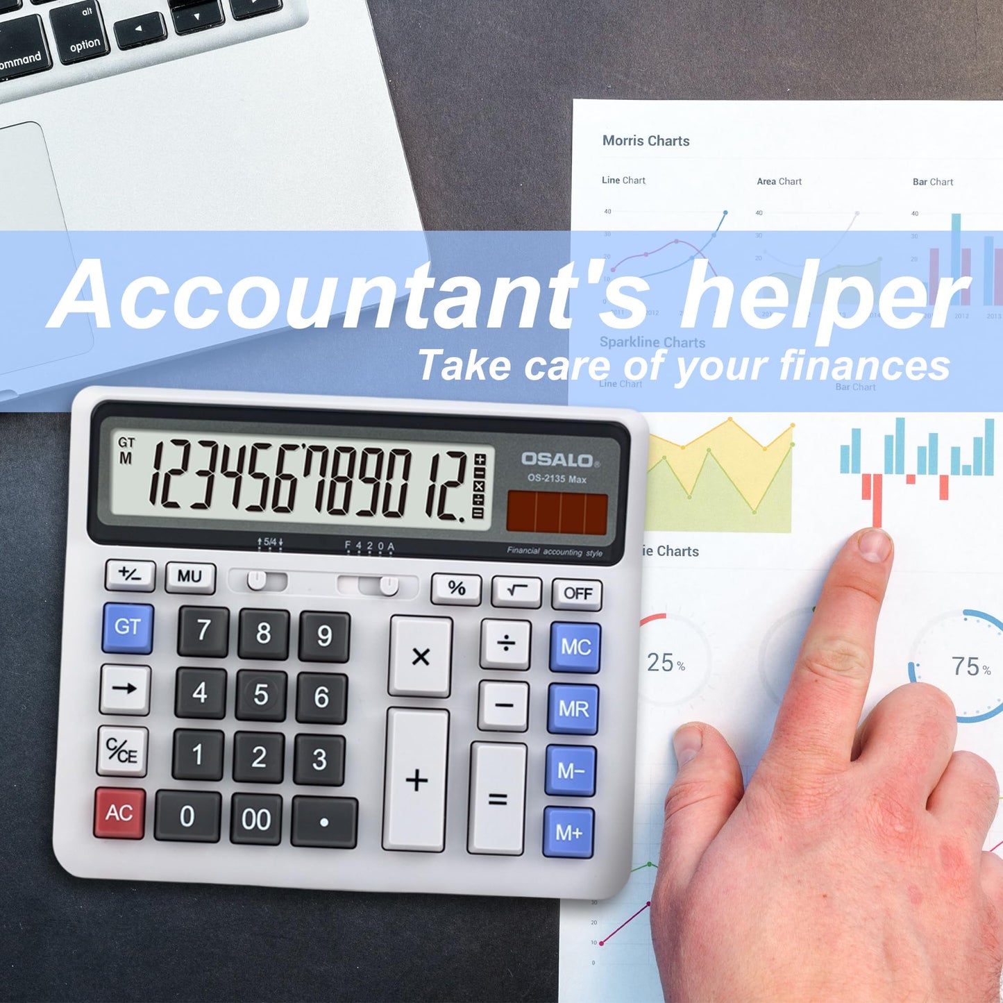 Desktop Calculator Extra Large LCD Display 12-Digit Big Number Accounting Calculator with Giant Response Button, Battery & Solar Powered, Perfect