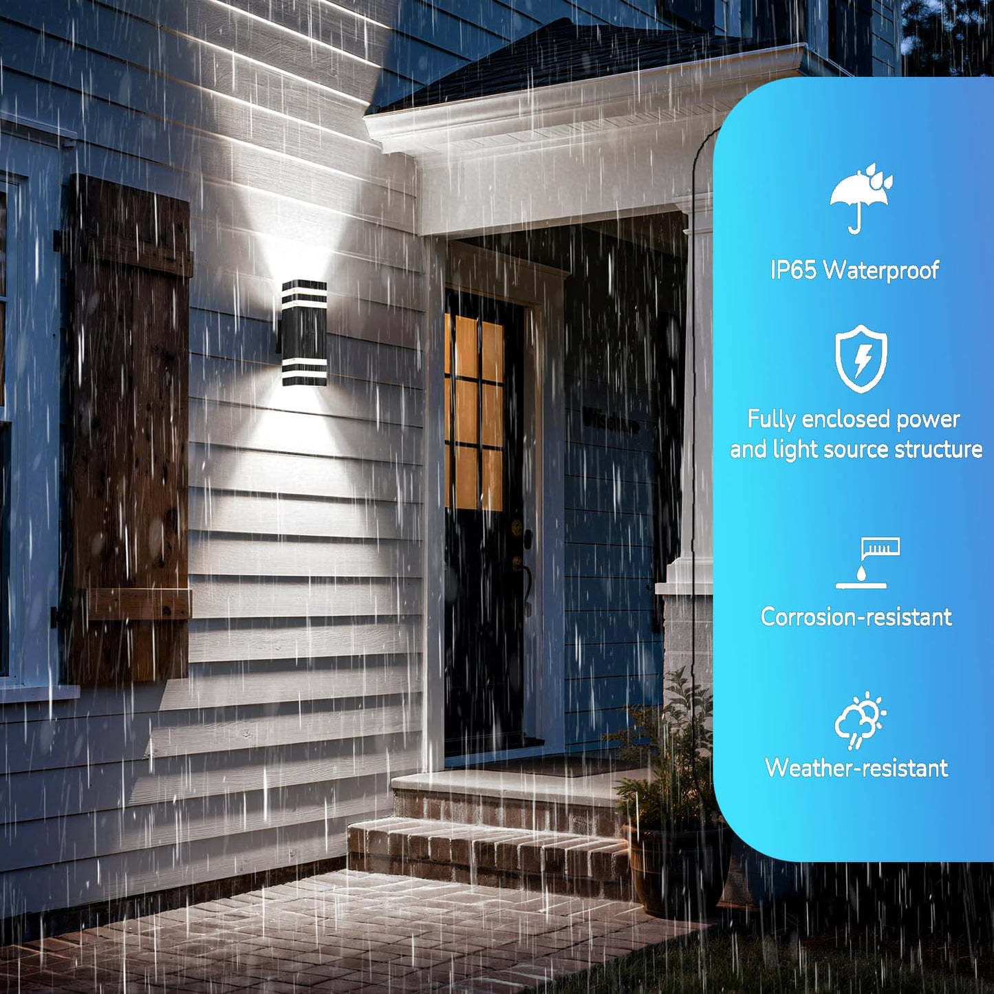 Motion Sensor Outdoor Wall Lights, Dusk to Dawn Up and Down Sconce, Black Aluminum Exterior Light Fixtures with GU10 LED Bulbs, Waterproof Modern