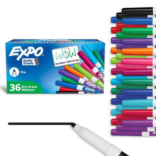 EXPO Dry Erase Markers, Low Odor Ink, Assorted Colors, Fine Tip, 36 Count - Whiteboard, Calendar, Organization, Essential Supplies for Office, School