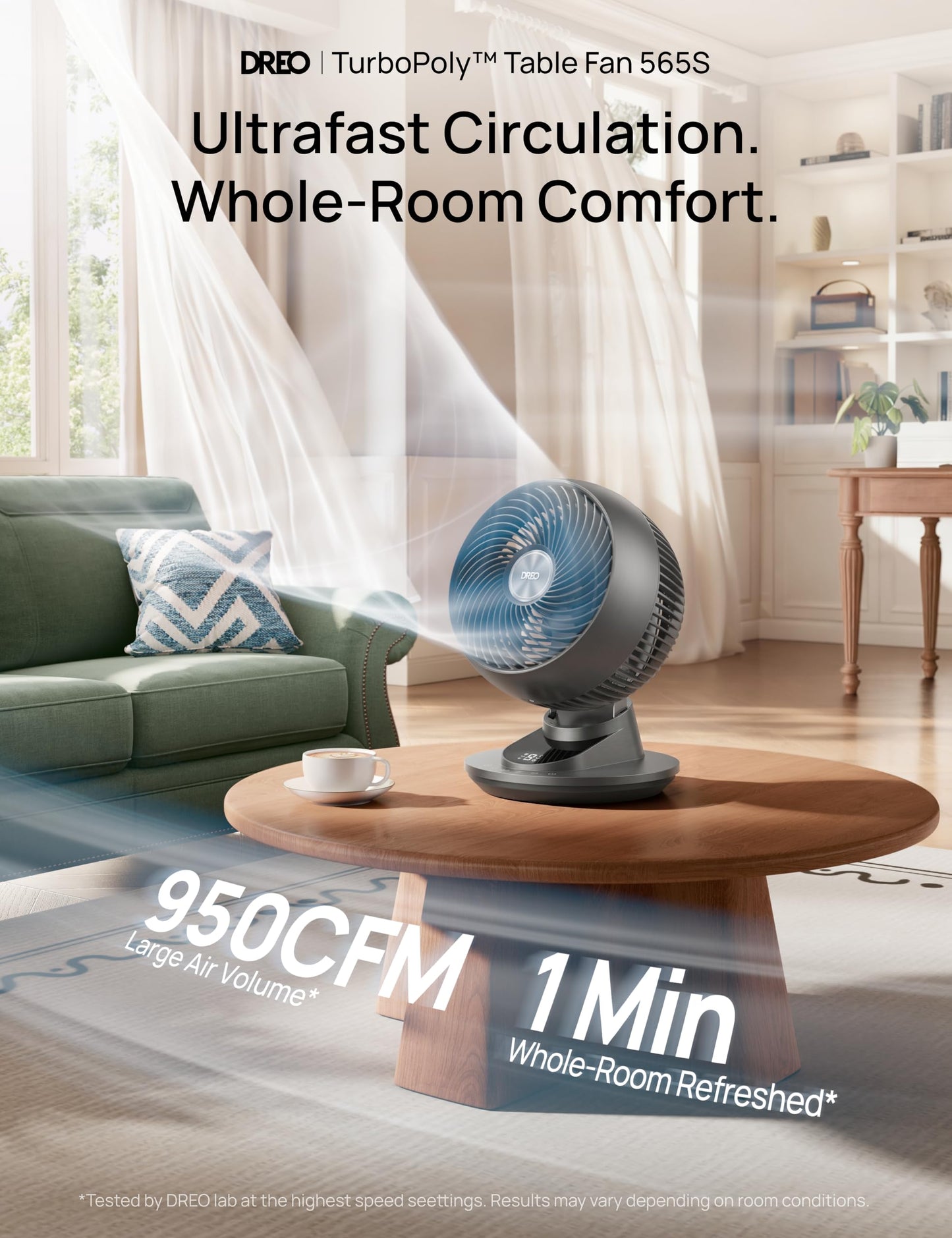 DREO Smart Fan for Bedroom, Powerful 85 ft Airflow, 12 Inches, Desk Fans in 20dB Quiet, 90°+90° oscillating fans, App/Voice Control, 9 Speeds & 8/12H