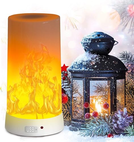 PDGROW LED Flame Effect Light, Flame Lamp 4 Modes USB Rechargeable Fire Lights Indoor Campfire Outdoor Decorative Lantern Hanging Lamps Fireplace