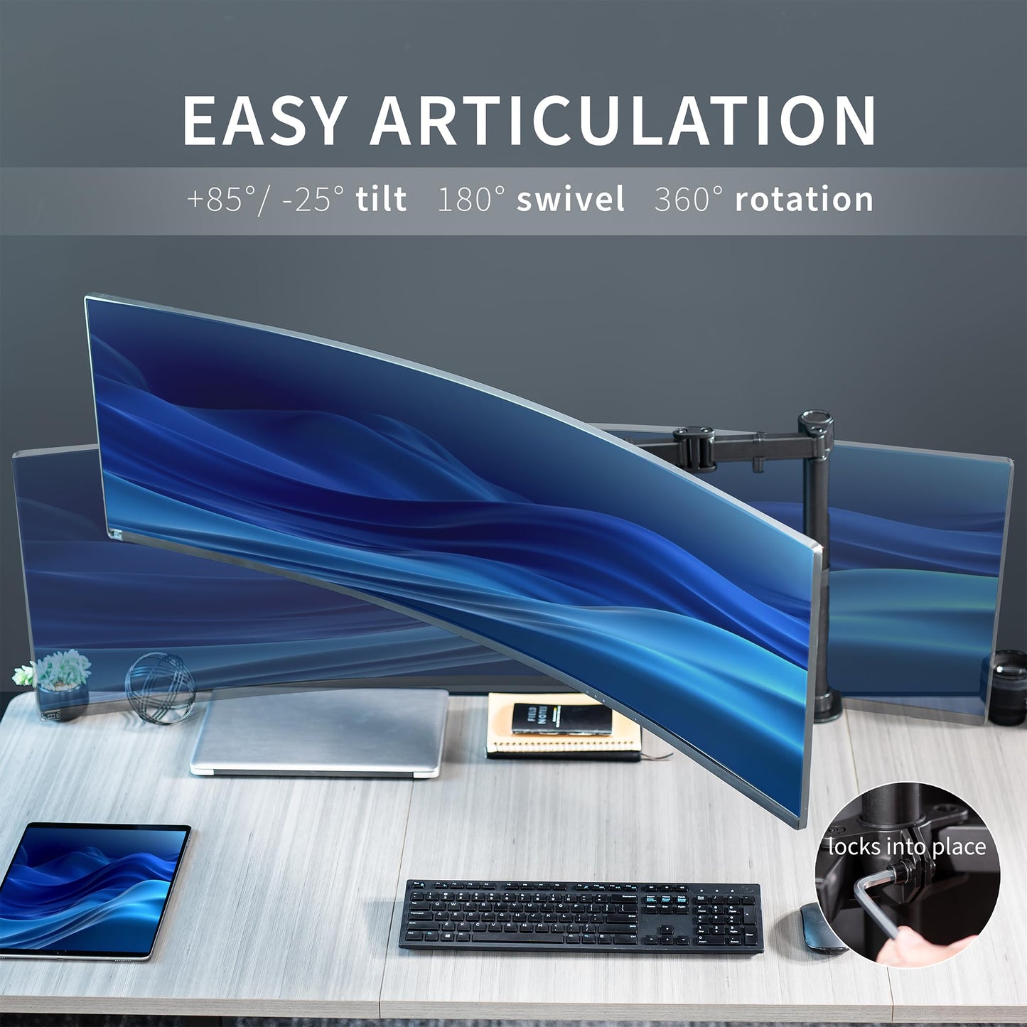 VIVO Single Ultra-Wide Monitor Desk Mount for up to 49 inch Ultrawide Screens, Clamp-on Adjustable Stand Holds 44 lbs, VESA up to 100x100mm, Black