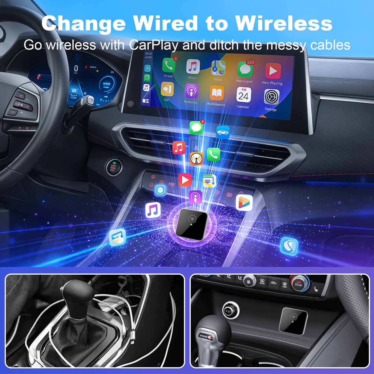 Wireless CarPlay Adapter for Apple iPhone & Android Auto, Wireless Adapter 2026 Upgraded Mini Bluetooth CarPlay 2-in-1 Car Audio & Video Accessories