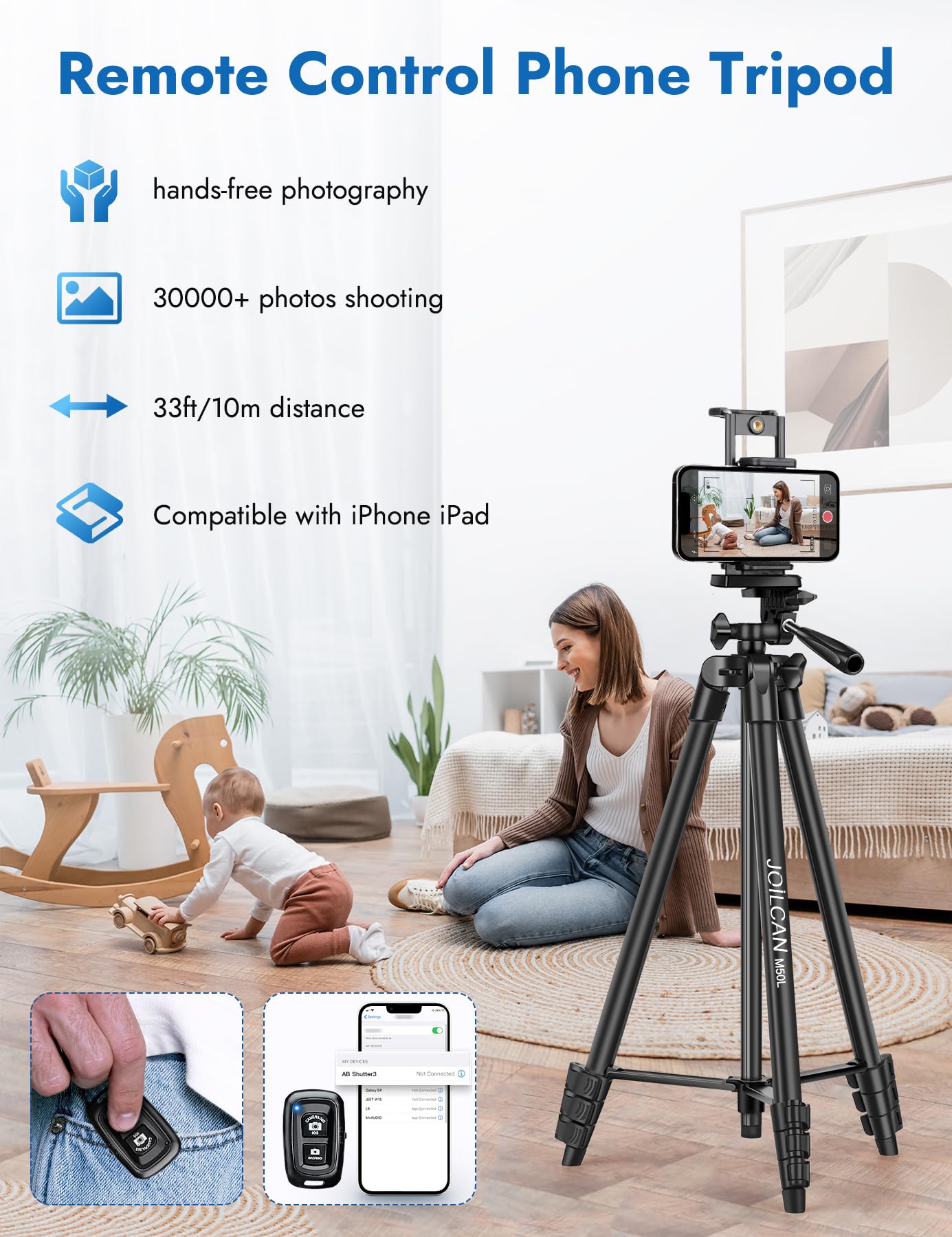 JOILCAN 67" Tripods Camera Tripod, Phone Tablet Tripod for Video Recording Vlog Photo with Remote Carry Bag, Aluminum Lightweight Travel Tripods