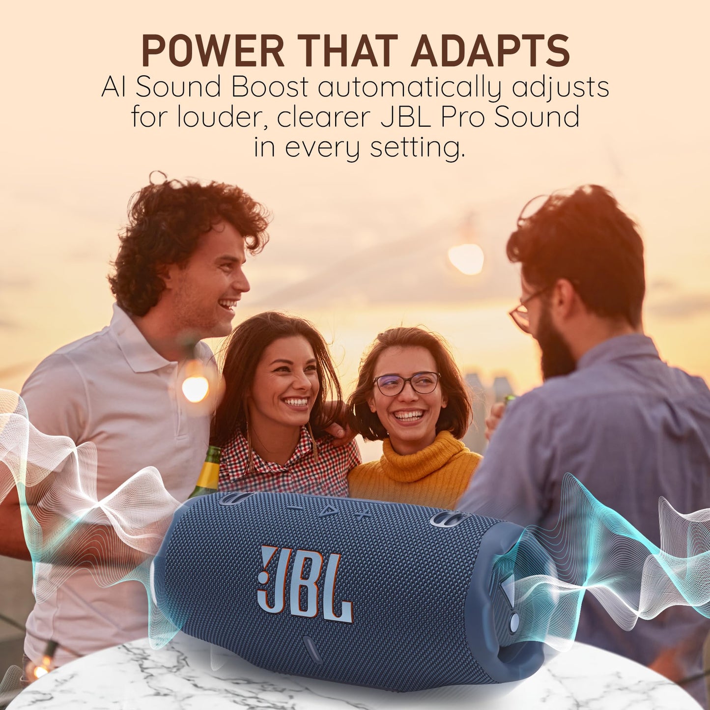 JBL Charge 6 Portable Bluetooth Speaker, IP68 Waterproof, Dustproof, Drop-Proof, AI Sound Boost, Built-in Powerbank, Carrying Strap, 28H Battery