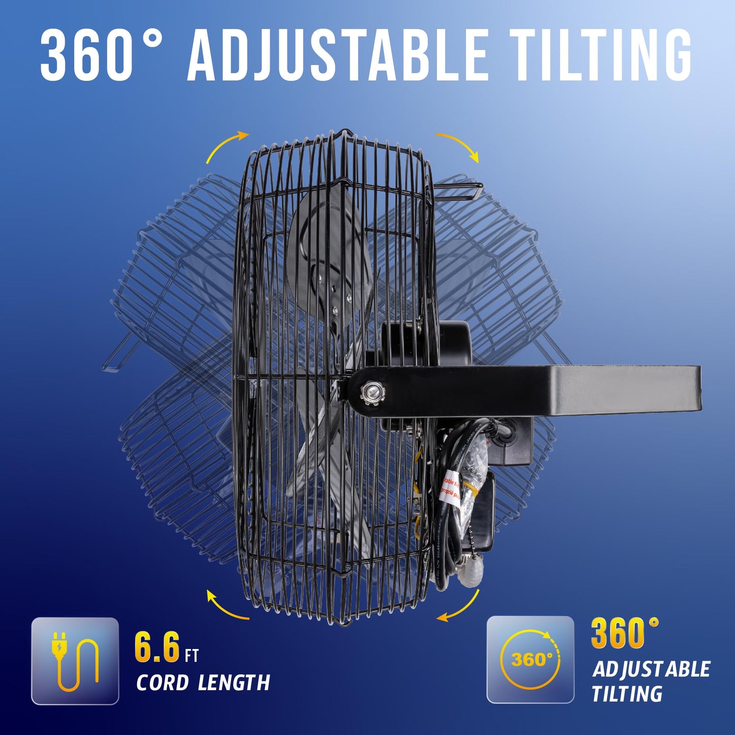 Tornado 12 Inch Outdoor Water-Resistant Metal Industrial Wall Mounted Fan IPX4 Rated High Velocity Wall Fan For Commercial, Industrial, Residential, 3