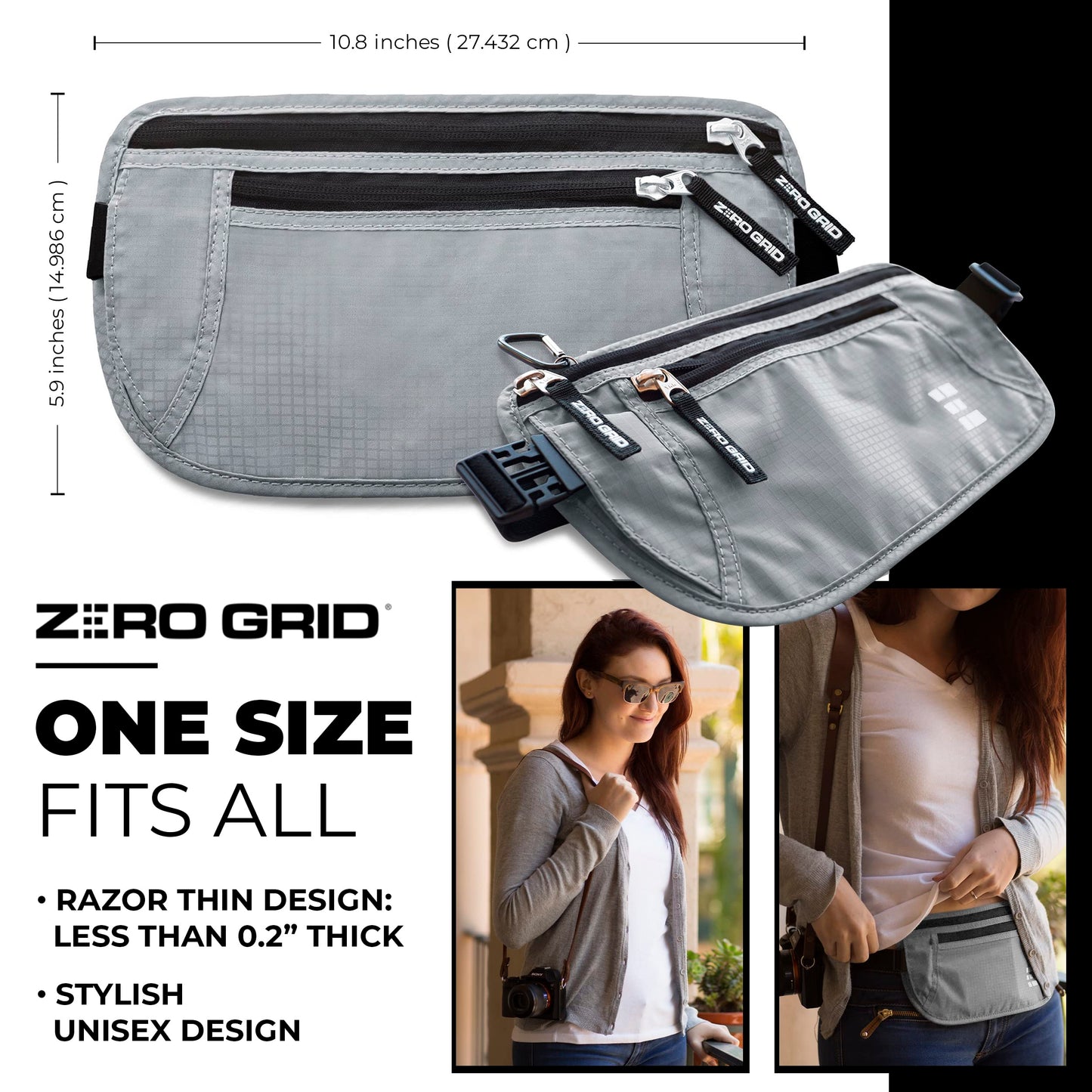 RFID Blocking Money Belt – Slim Hidden Travel Waist Pouch & Passport Holder for Cash, Cards & Documents, Water-Resistant