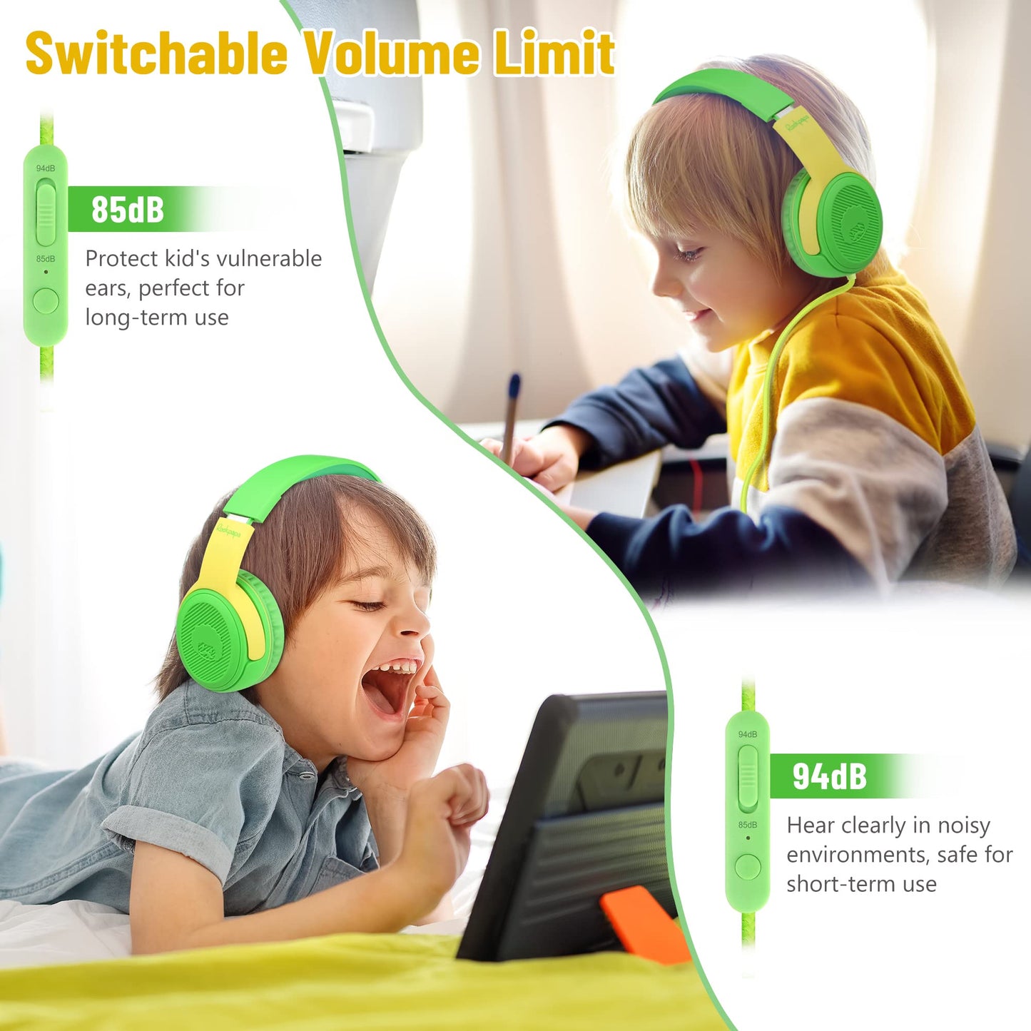 rockpapa Share 1 Kids Headphones Wired with Microphone & Share Port, 85dB/94dB Volume Limited, Cute Foldable Student Child Boys Girls Headphones…