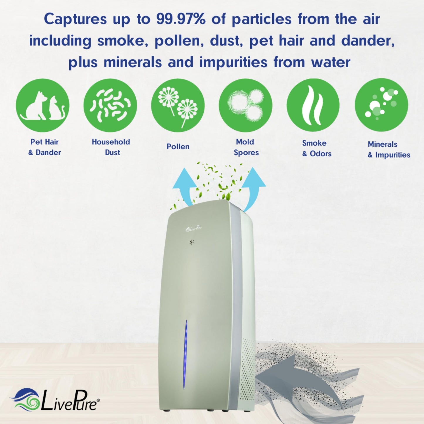 LivePure True HEPA Air Purifier & Humidifier, Sage