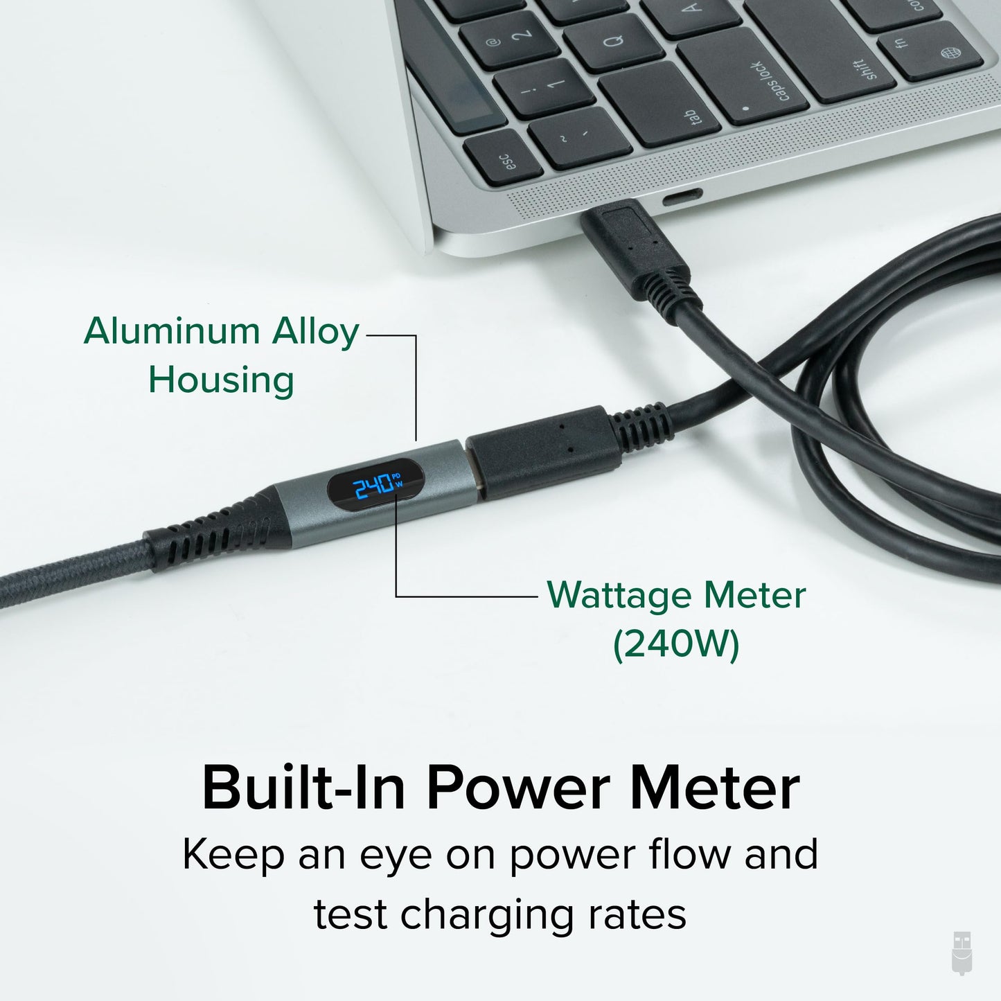 Plugable USB C Extension Cable 3.3 Ft, Digital Power Meter Tester for Monitoring USB-C Connections, Supports Fast Charging up to 240W, 4K 60Hz