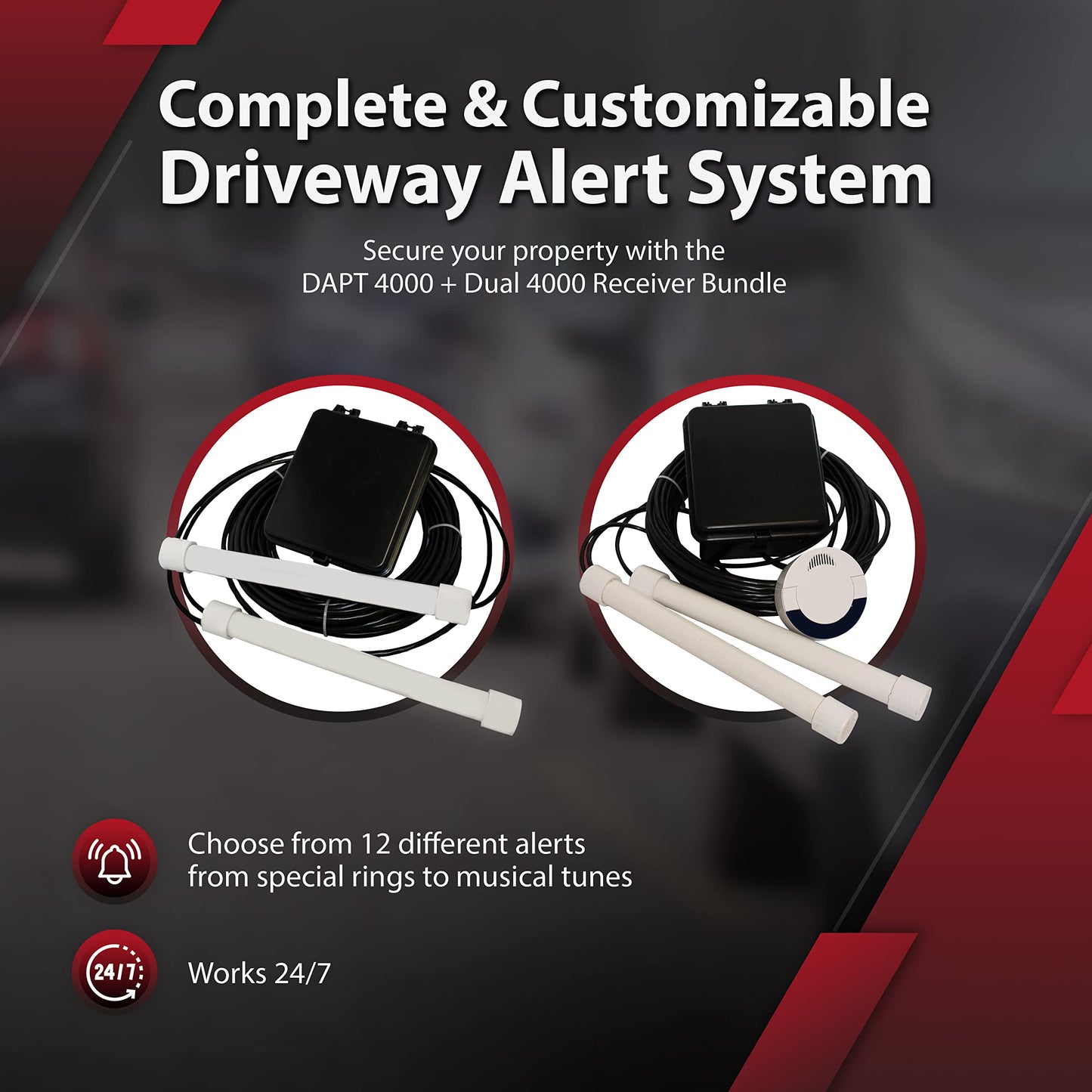 Dakota Alert Driveway Alarm System -DUAL-4000, Includes DCR-4000 Receiver & DAPT-4000 Transmitter, Detects Inbound & Outbound Traffic, Driveway Alarms