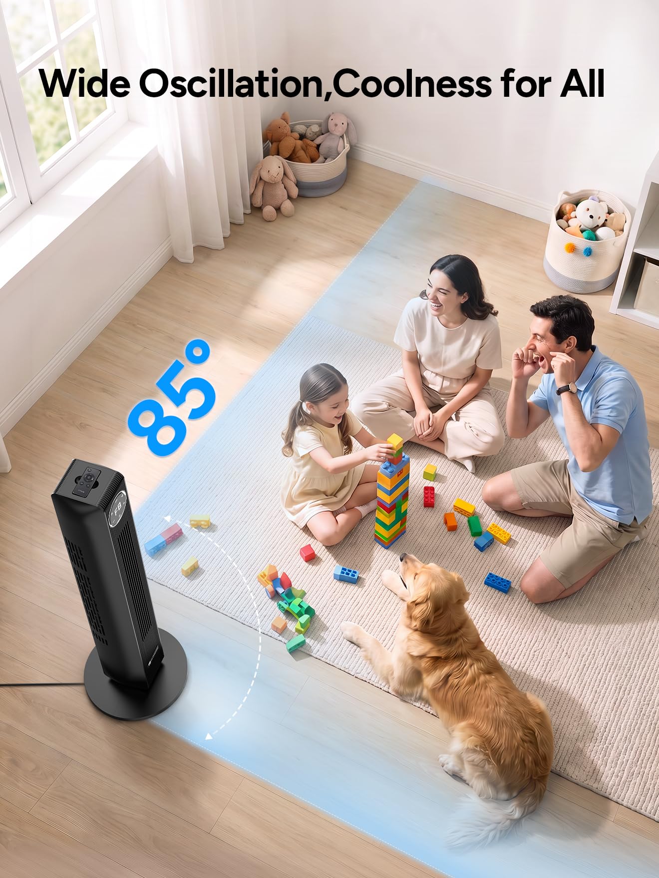 DR.PREPARE 40” Tower Fan for Bedroom, 30ft/s Airflow, 8 Speeds, Quiet Standing Fan, 85° Oscillating Cooling Fan, 3 Modes, 12H Timer, Bladeless Fan