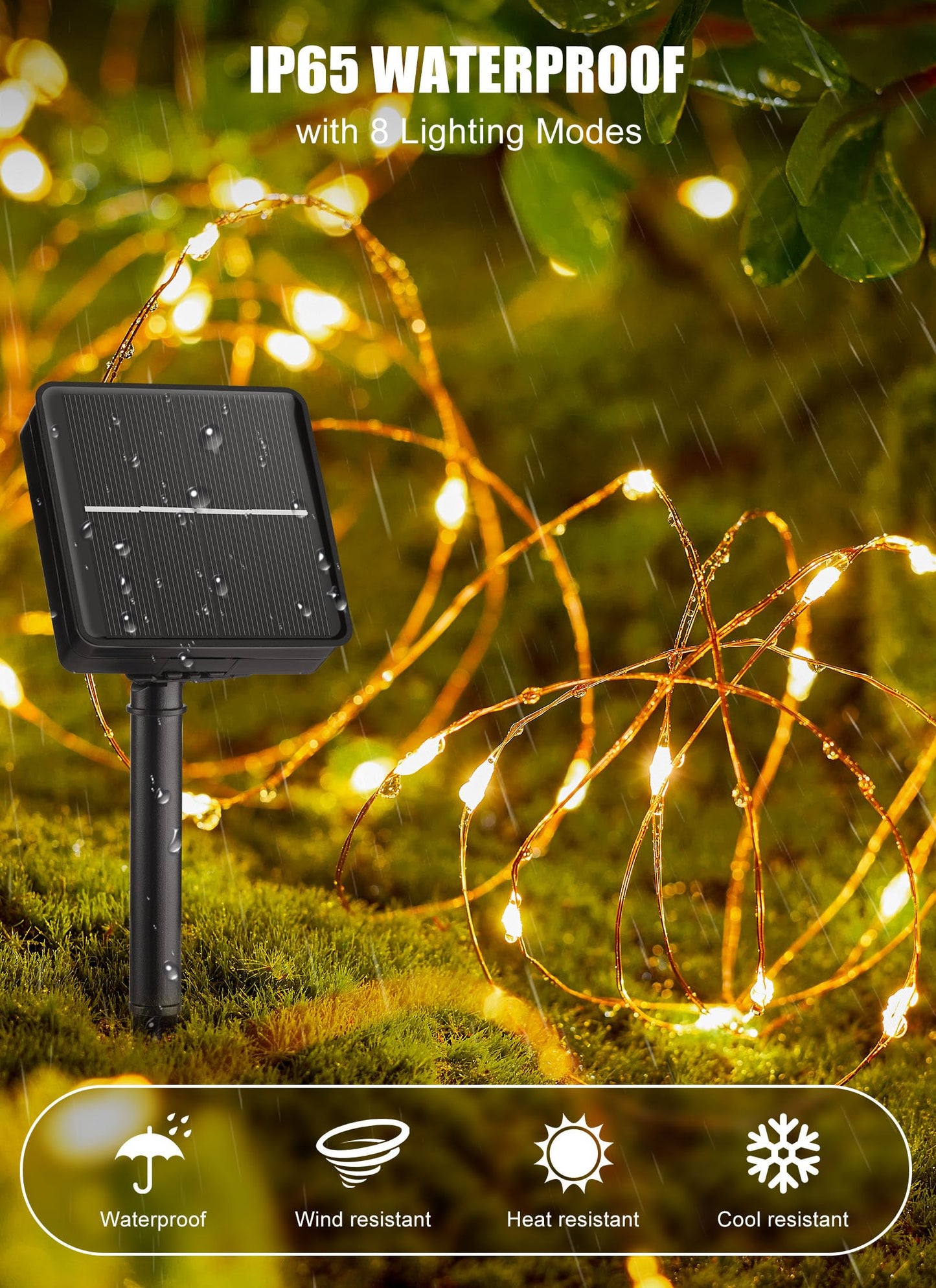 Brightown Solar String Lights, 2 Packs Total 66Ft 200 LED Solar Fairy Lights with 8 Modes, Waterproof Solar Lights for Outside Patio Yard Tree Wedding
