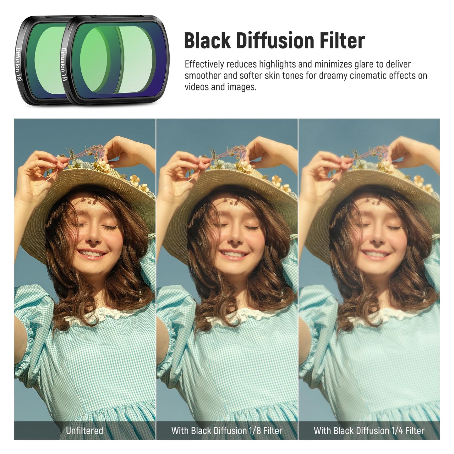 NEEWER 16 Pack Filter Set for Pocket 3, ND8 ND16 ND32 ND64 ND128 ND256 ND1000 ND8/PL ND16/PL ND32/PL ND64/PL Black Diffusion 1/4 1/8 UV Light