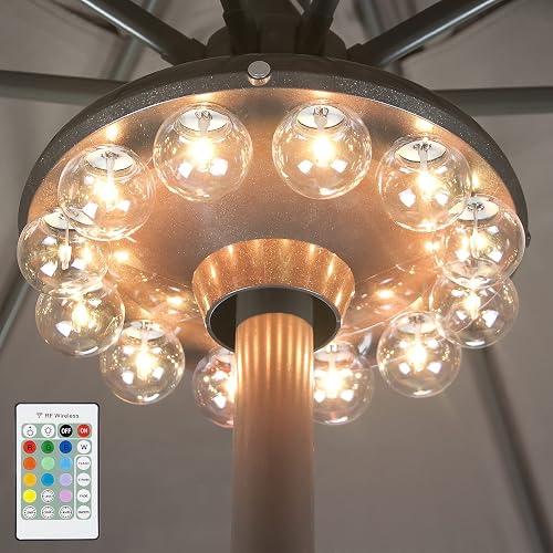 BIGMONAT Battery Operated Hanging Lights Outdoor Patio Umbrella Light RF Remote Control,12 Colors Changing Pole Light for Umbrella,Wireless Under