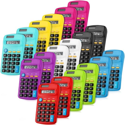 PLMMOUT 18 Pack Mini Calculators, Pocket Size Small Calculator, 8 Digit Display Colorful Basic Calculators, Solar Battery Dual Power Calculator